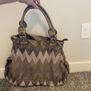 Bronze/gold chevron pattern big Buddha bag subtle sparkle